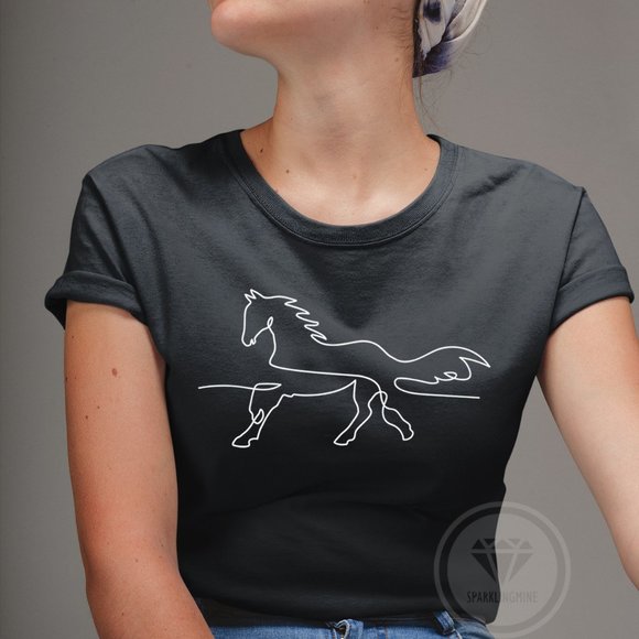 Horse Equestrian Minimalist Outline Graphic Tee